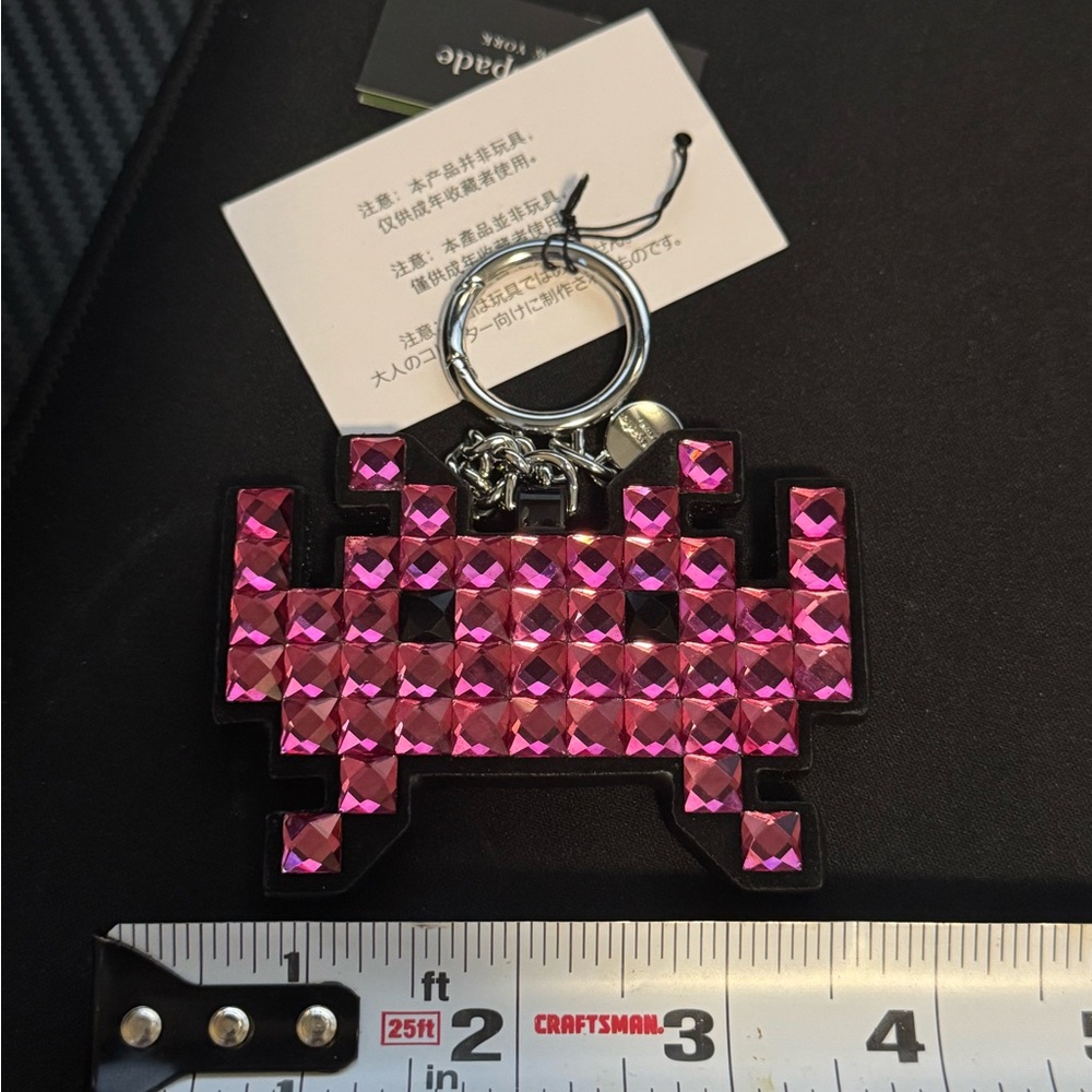 NEW Kate Spade New York X Space Invaders Embellished Keyring Bag Charm, Pink NWT